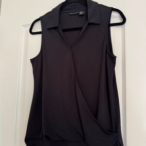 Tahari Black Asymmetrical Wrap Blouse